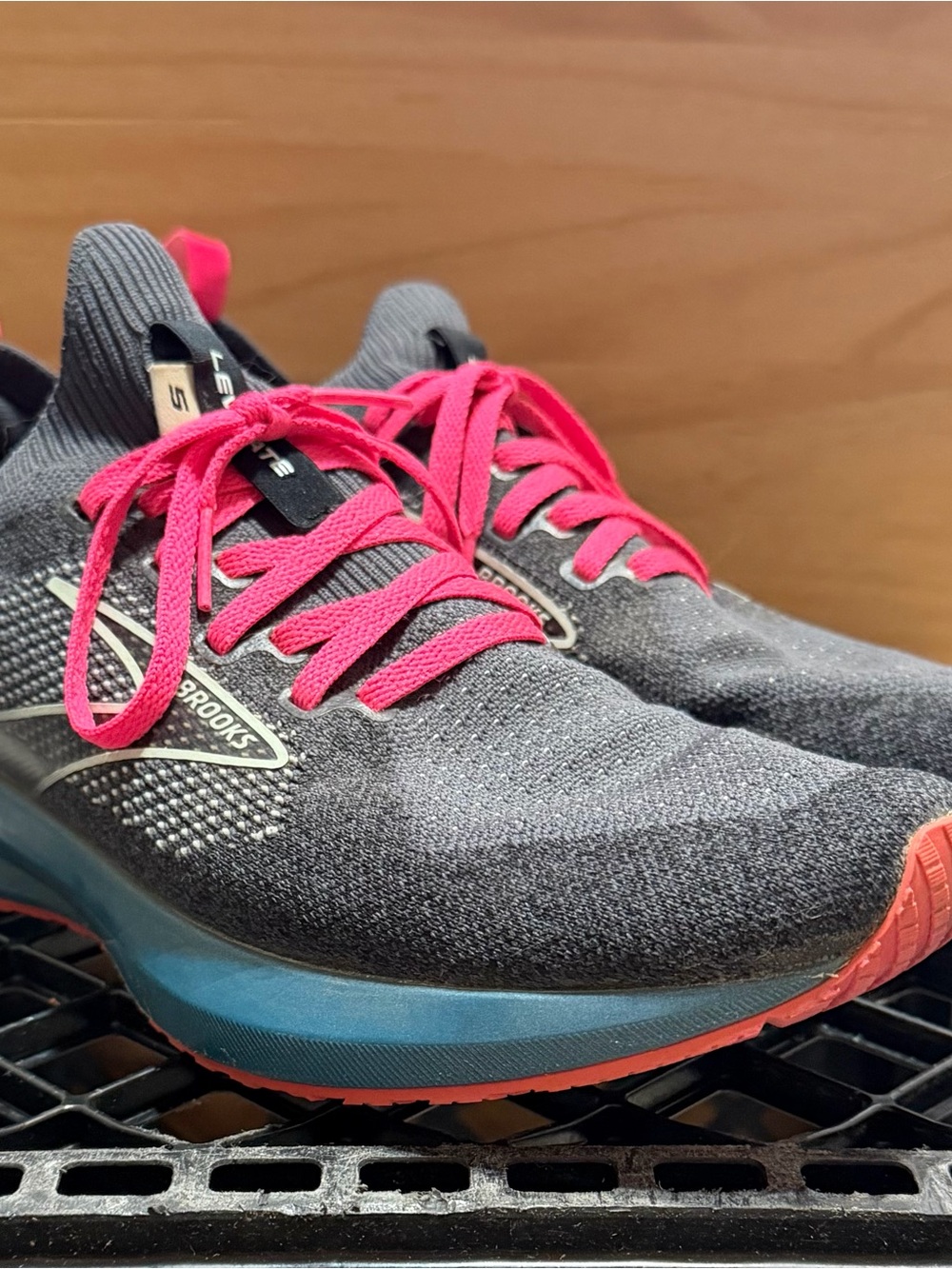 Brooks Women’s Stealth Fit Levitate 5 slip on Gray Running Shoes with Pink Laces